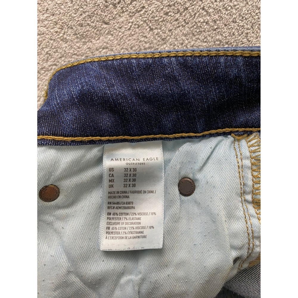 American Eagle Mens Next Level Flex Slim Taper Distressed Dark Wash Jeans 32x30 - Picture 4 of 16